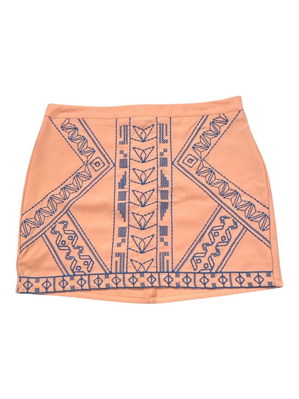 Jealous Tomato Peach Mini Skirt with Navy Embroidery